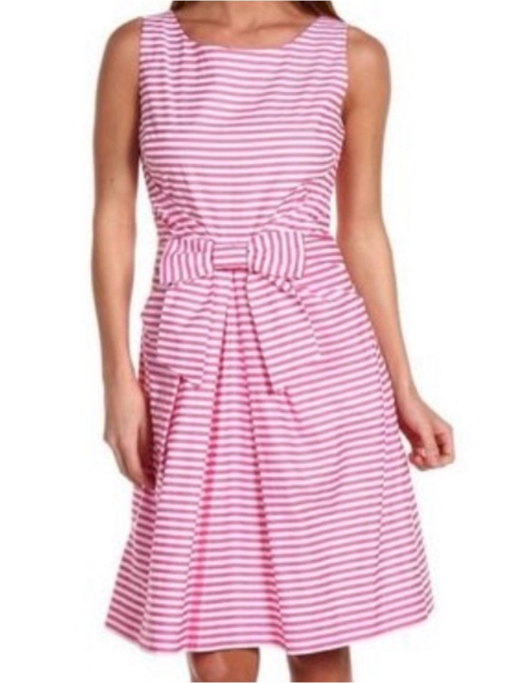 kate spade “Jillian” Pink and White Striped Bow-Waist Sleeveless Dress